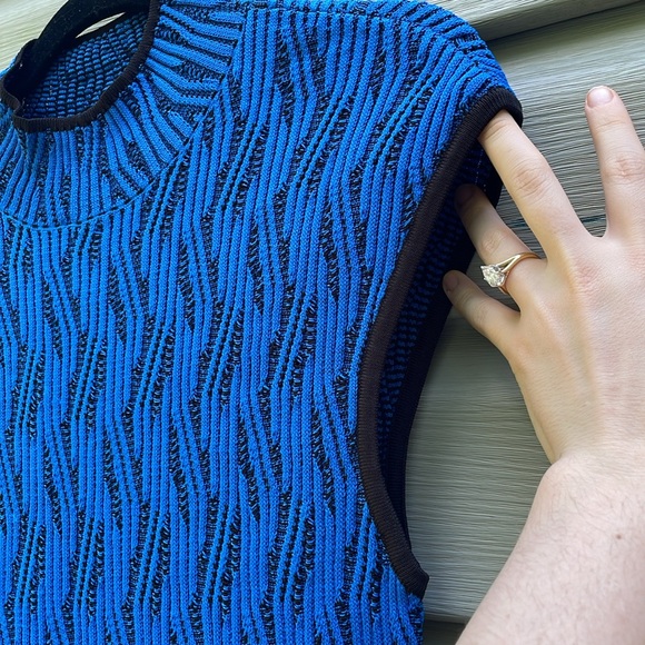 Cobalt Blue Mod Print Mock Neck Sweater Vest - Picture 3 of 7